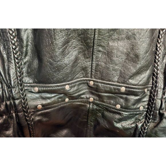 X Element Leather Jacket Size XL Black Motorcycle Biker Jacket Side Elastic Brad - Picture 3 of 6